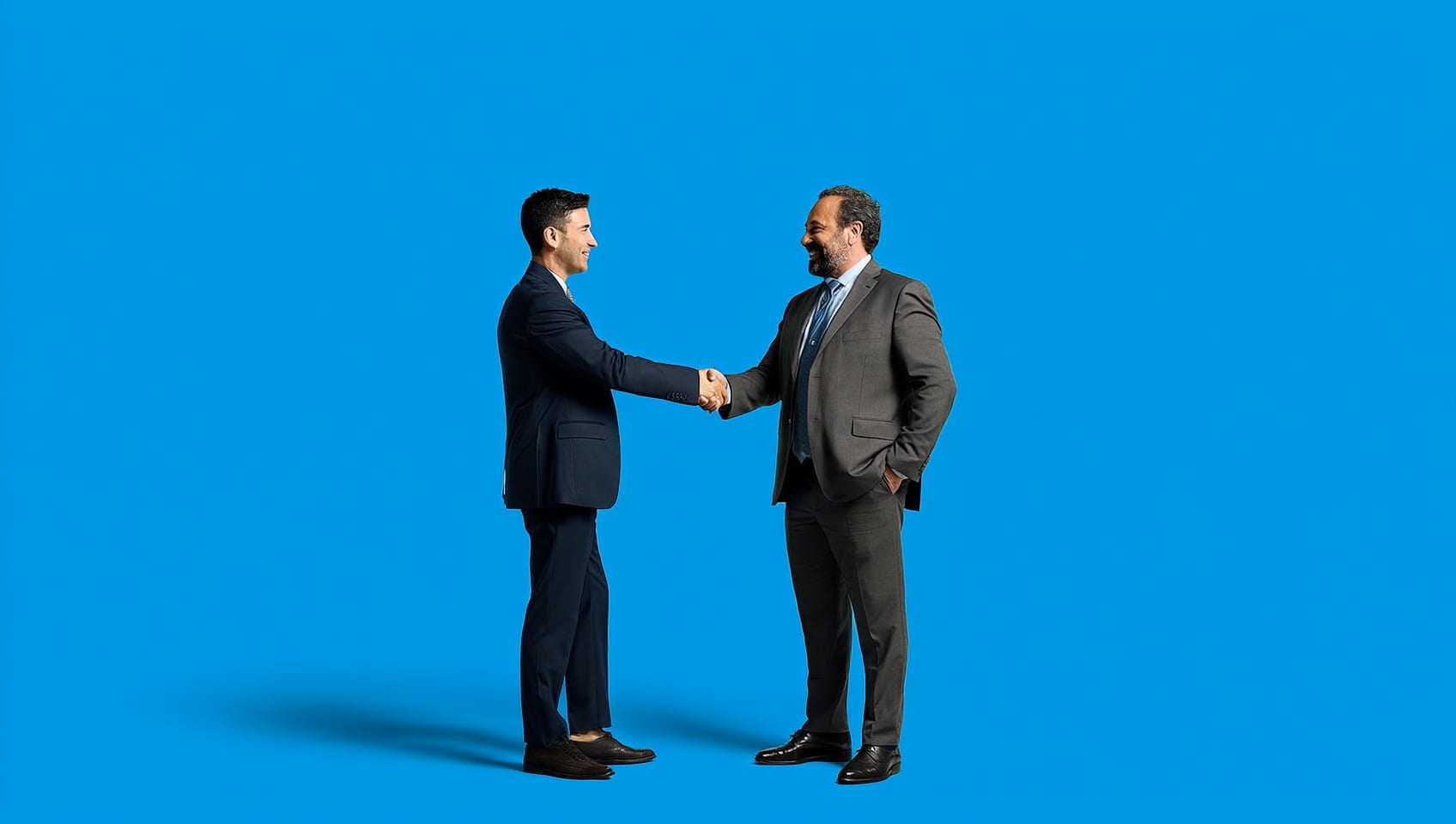 Advisor and client shaking hands in a modern commercial lobby